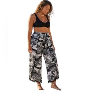 Club Z Collection Beach Sparkle Black & White Cover Up Pants - Size: 2X